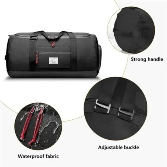 New Waterproof Weekend Overnight Bag Black Duffle Gym Bag Carryon